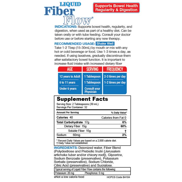 Nutritional Designs, Inc. - Wholesale Oral Supplement/Vitamin - Liquid Fiber Flow - Supports Bowel Health & Regularity