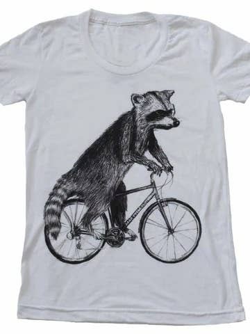 Raccoon On A Bicycle Women's Tee for wholesale by Dark Cycle Clothing