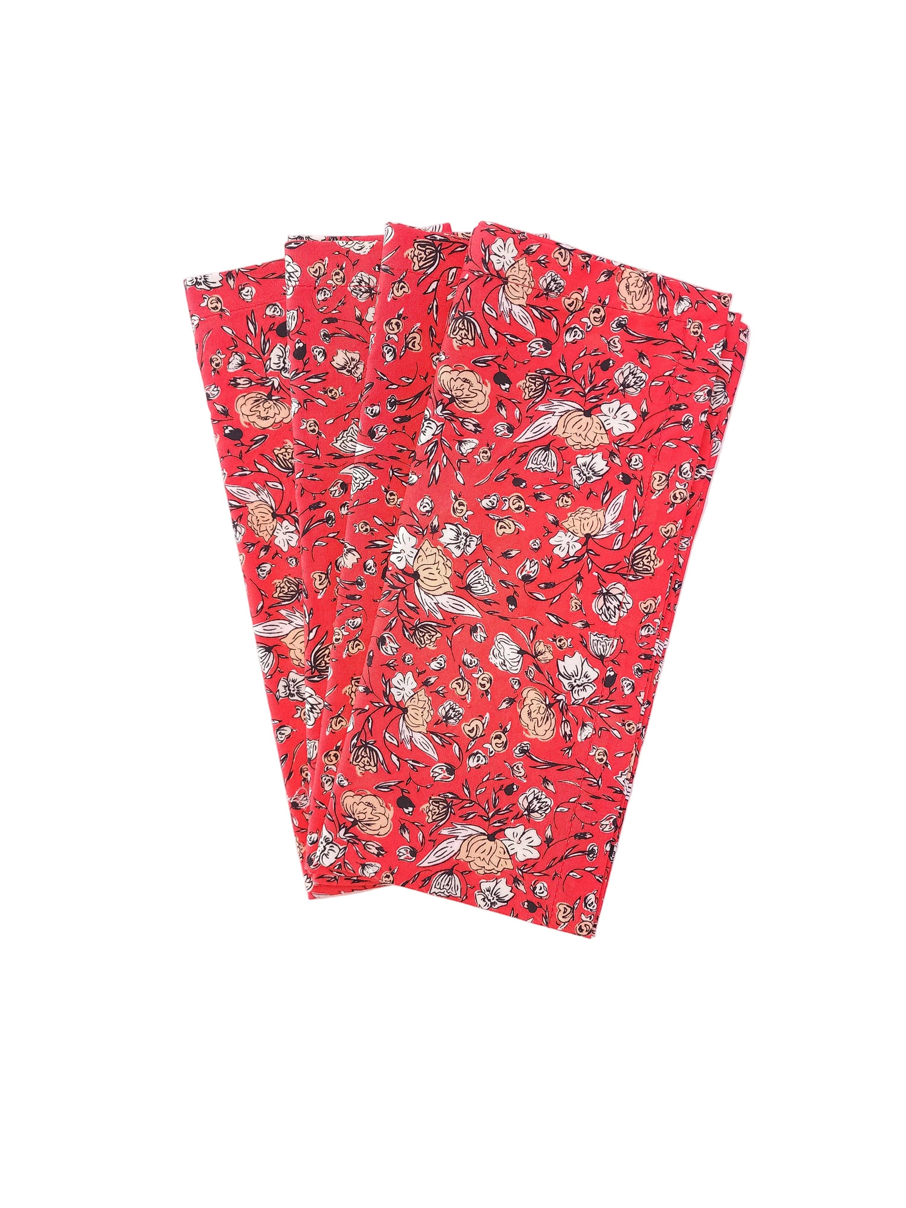 90 West Linen Co. - Wholesale Dinner & Cloth Napkin - Vibrant Red Floral Cloth Napkins, Set of 47