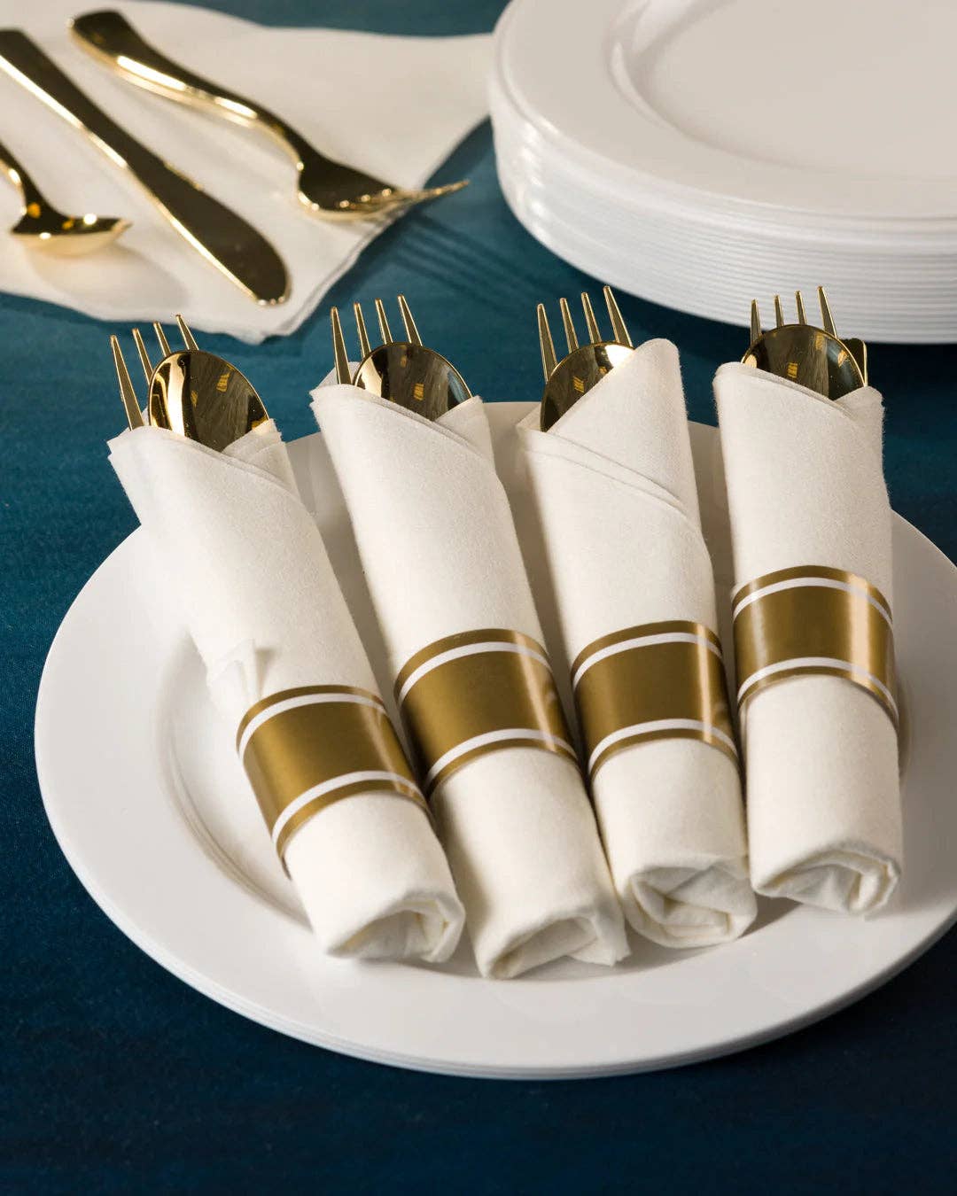 EcoQuality - Wholesale Disposable Tableware Pack - Bulk Gold Pre-Rolled Napkin & Cutlery – Elegant Disposable Tableware1