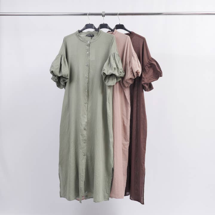 Kjole i bomuldsvoile kort ærme ballon TDM35824-2 for engroshandel hos Cecile Wang