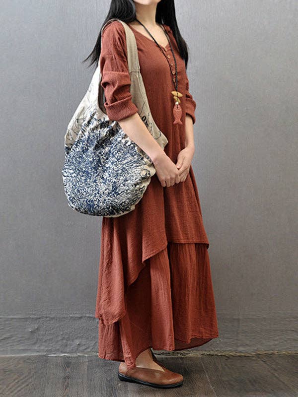 Sheer Trend - Wholesale Dress - Women's - Cotton Blend Split-Joint Solid Color Dress1