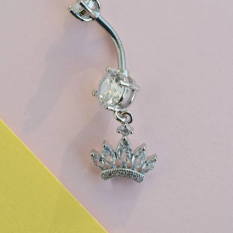StockJWL - Wholesale Belly Ring - Princess Crown Belly Button Ring, Navel Piercing, Belly Button Piercing, Curved Barbell, Belly Piercing, Belly Bar, Belly Ring, Dangle9