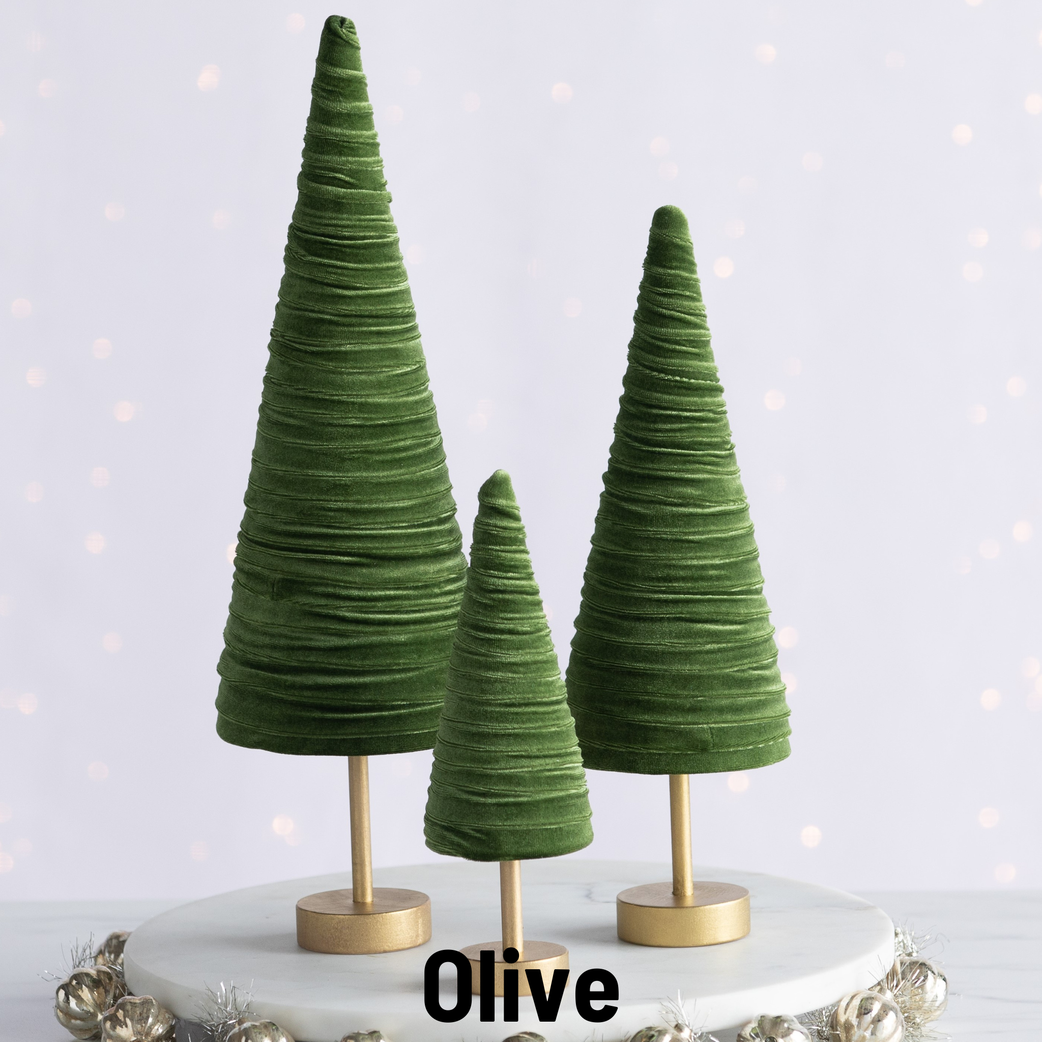 Your Heart's Content - Wholesale Christmas Decoration - Pedestal Trees Velvet Set of 3 Tablescap, Winter Mantel19