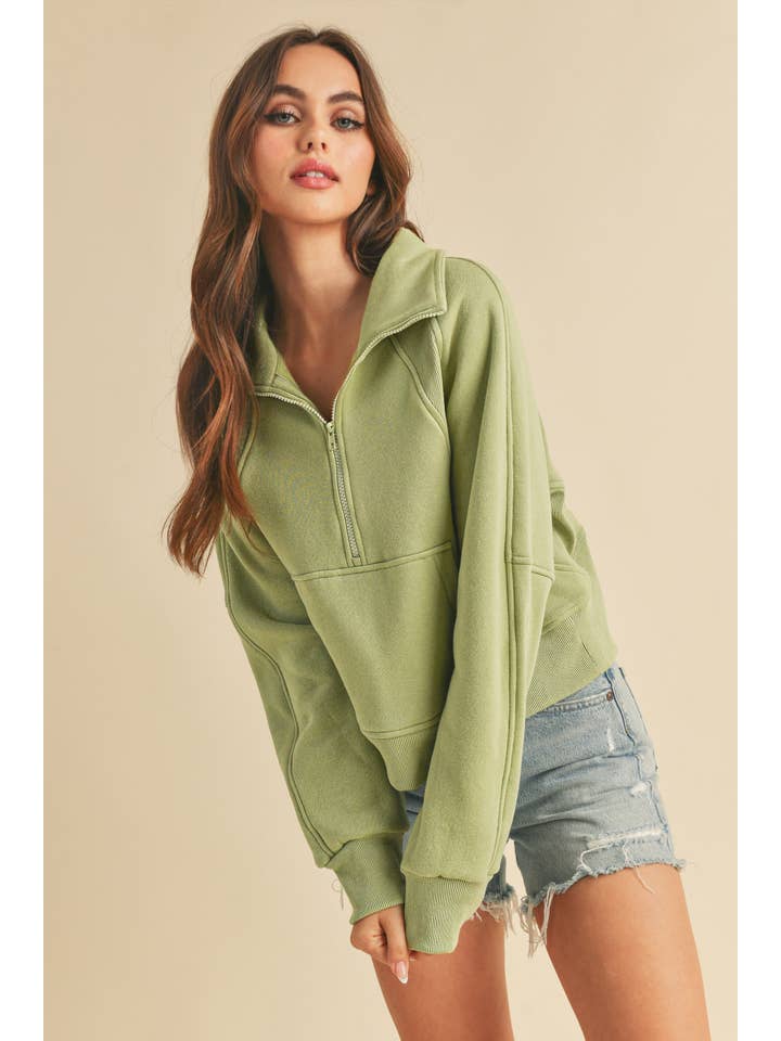 AEMI + CO - Wholesale Sweatshirt – Women's - 950CK Dove Funnel Neck Half Zip 62