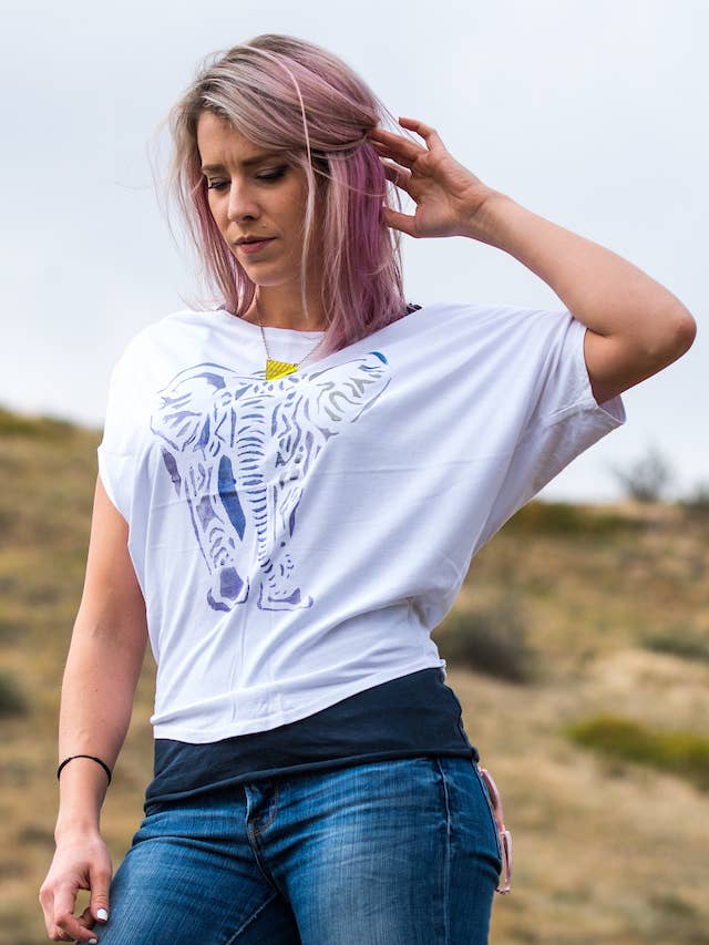 Elephant Hand Painted Women's Poncho Cut for wholesale by Third Wolf Designs