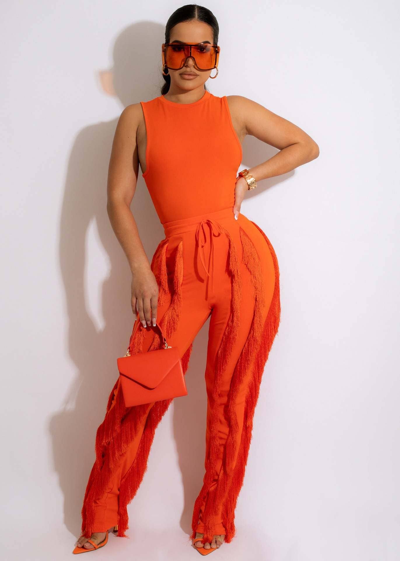 MB Fashion Wholesale - Wholesale Top & Pant Set (NOT Loungewear) - Women's - MB FASHION Sleeveless Fringe Tank Top and Pants Set 220LY12