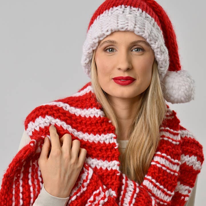 Wool Couture Company - Wholesale Knitting/Crochet Supplies - Adult Candy Cane Scarf Knitting Kit
