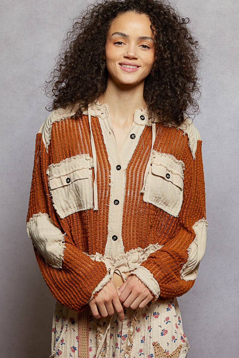 Pol Clothing - Vente Chemise à col boutonné – femme - Vente de chemise à capuche ouverte avec boutons et poches avant.60