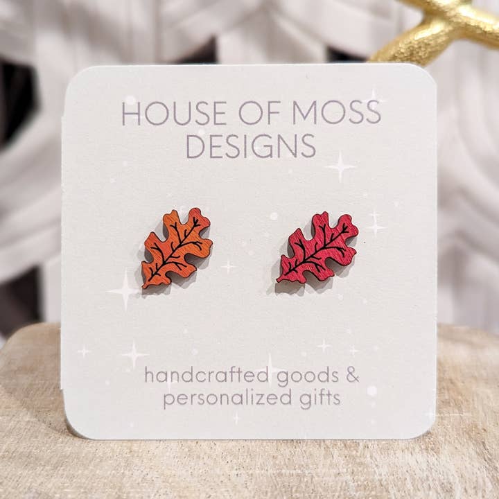 Oak Leaf Stud Earrings for wholesale by House of Moss Designs