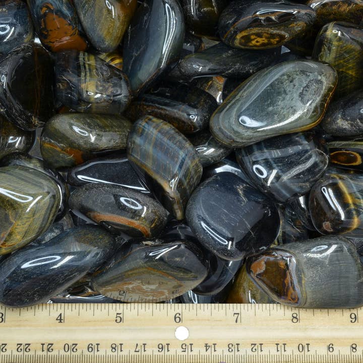 Fantasia Mining - Wholesale Spiritual Stone/Crystal - Tumbled Blue Tiger Eye - 1" to 1.75" - Size 8 (1lb)