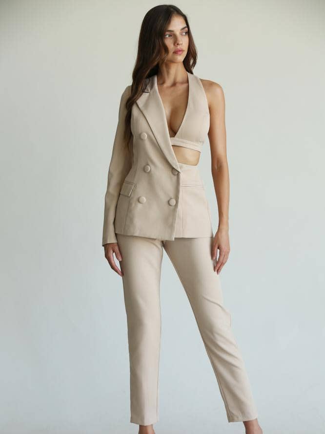 Nøgen 2-delt buksedragtsæt med én skulder for engroshandel hos The Steven Wick Company