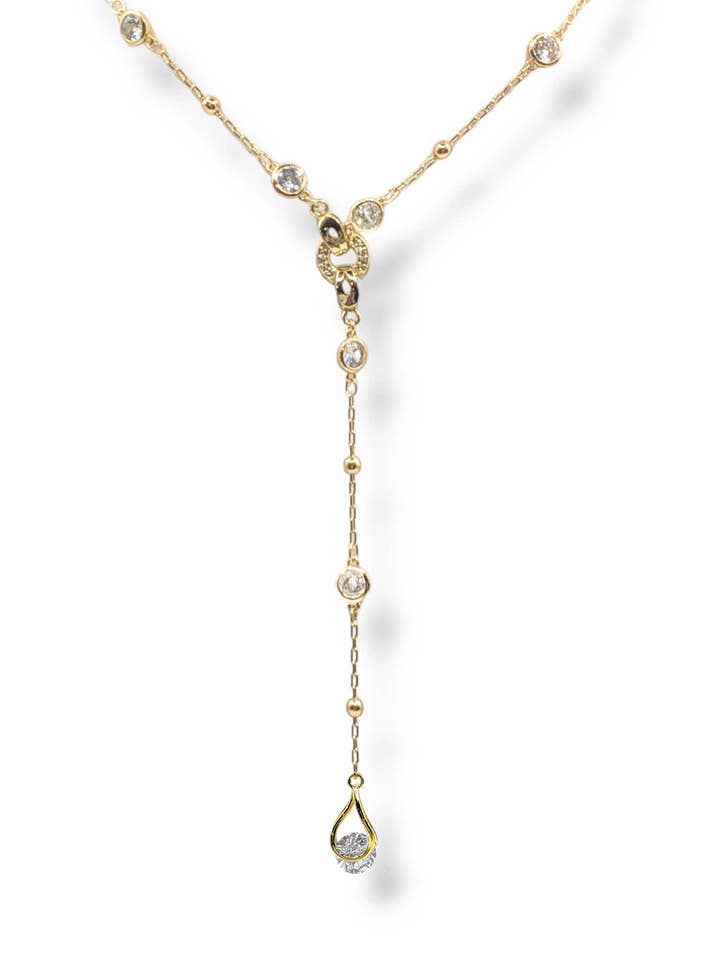Presley CZ Crystal Charm Lariat Necklace for wholesale by Ariel Taub