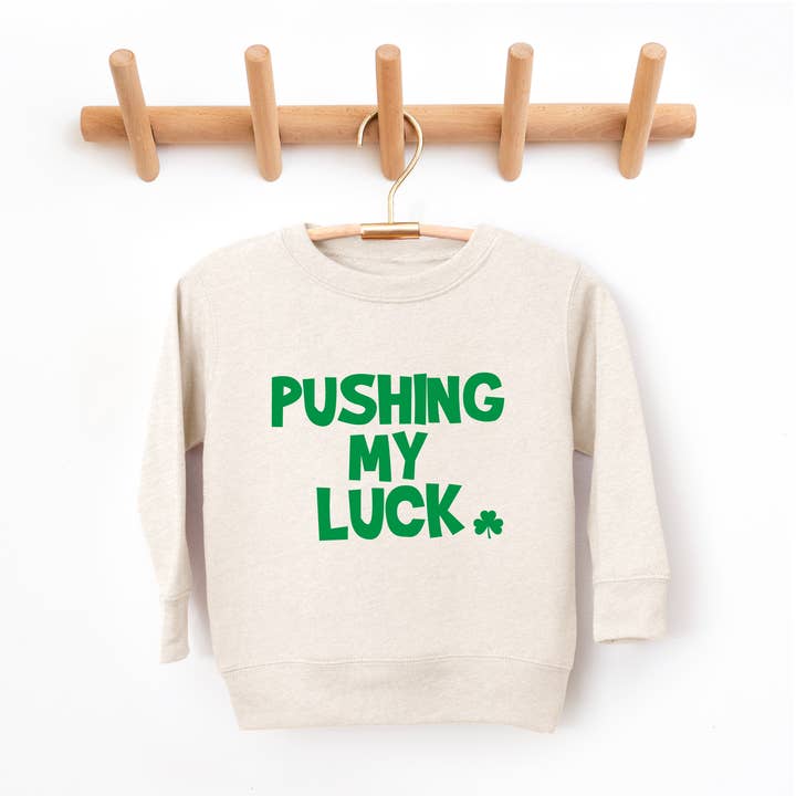 Funny Toddler St. Patrick's Day Sweatshirt, Pushing My Luck for wholesale by Bump & Beyond Designs