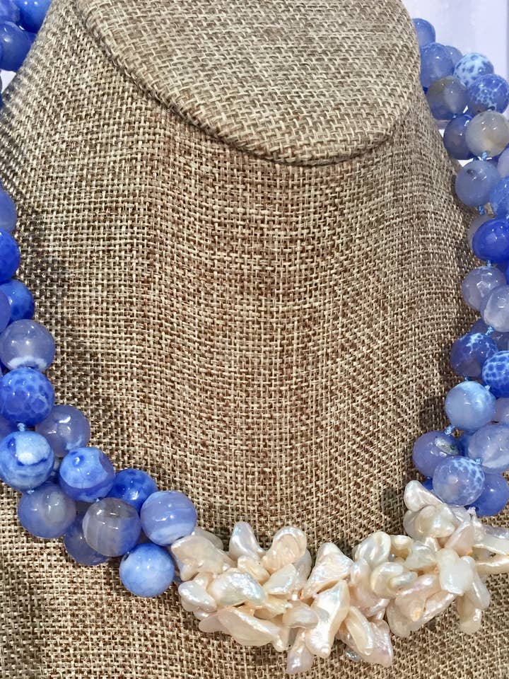 #683 Agaat en Witte Keshi Twist voor wholesale door Studio G