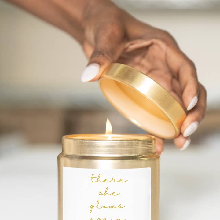 There She Glows Again Gold Luxury Candle for wholesale by The 125 Collection