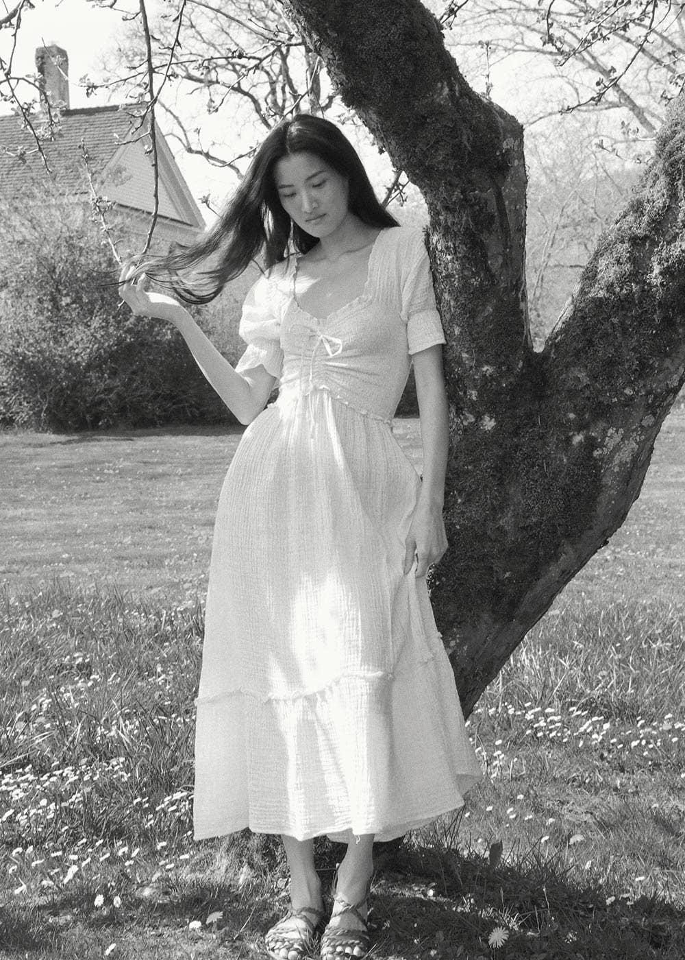 Atèlette - Wholesale Dress - Women's - Romantic Cream Cotton Gauze Midi Dress - Blythe Dress4