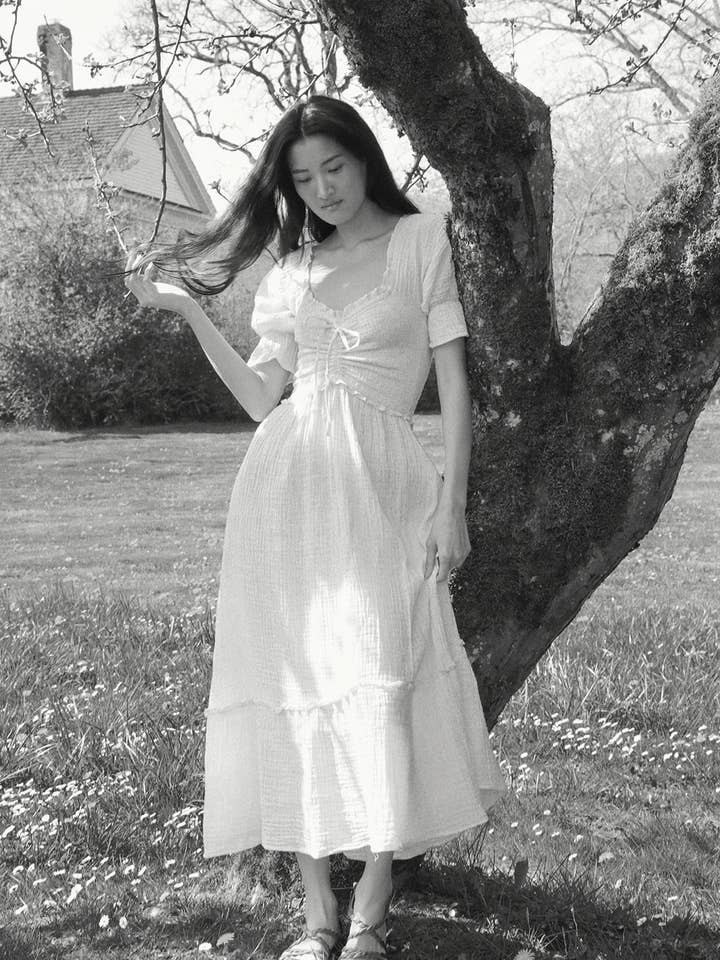 Atèlette - Wholesale Dress - Women's - Romantic Cream Cotton Gauze Midi Dress - Blythe Dress4