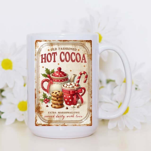 Prairie Chicken Sticker Shop & Gifts - Wholesale Coffee Mug - Hot Cocoa Vintage Christmas 15oz Coffee Mug 2