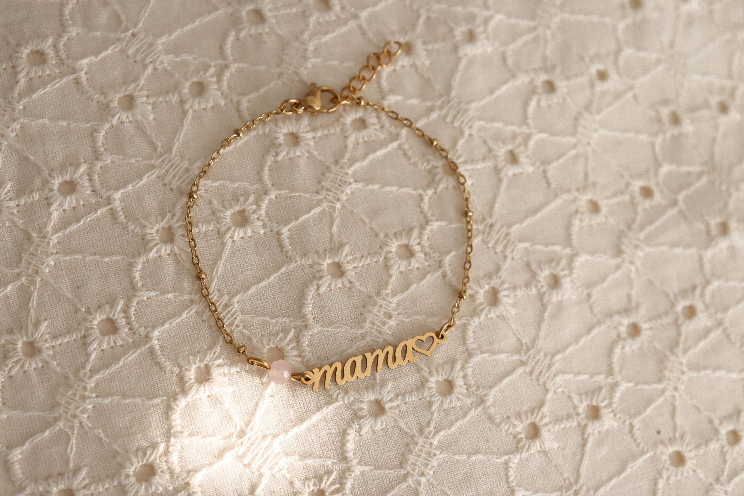 Saint Clairmont – Engroshandel Armbånd med vedhæng – Mama-armbånd med rosakvarts i guld1