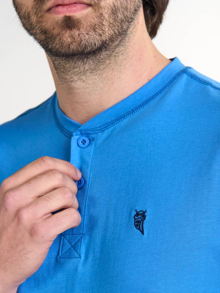 Men's Short Sleeve Pajama Shirt with Placket Cotton - Blue 7632 for wholesale on Faire3