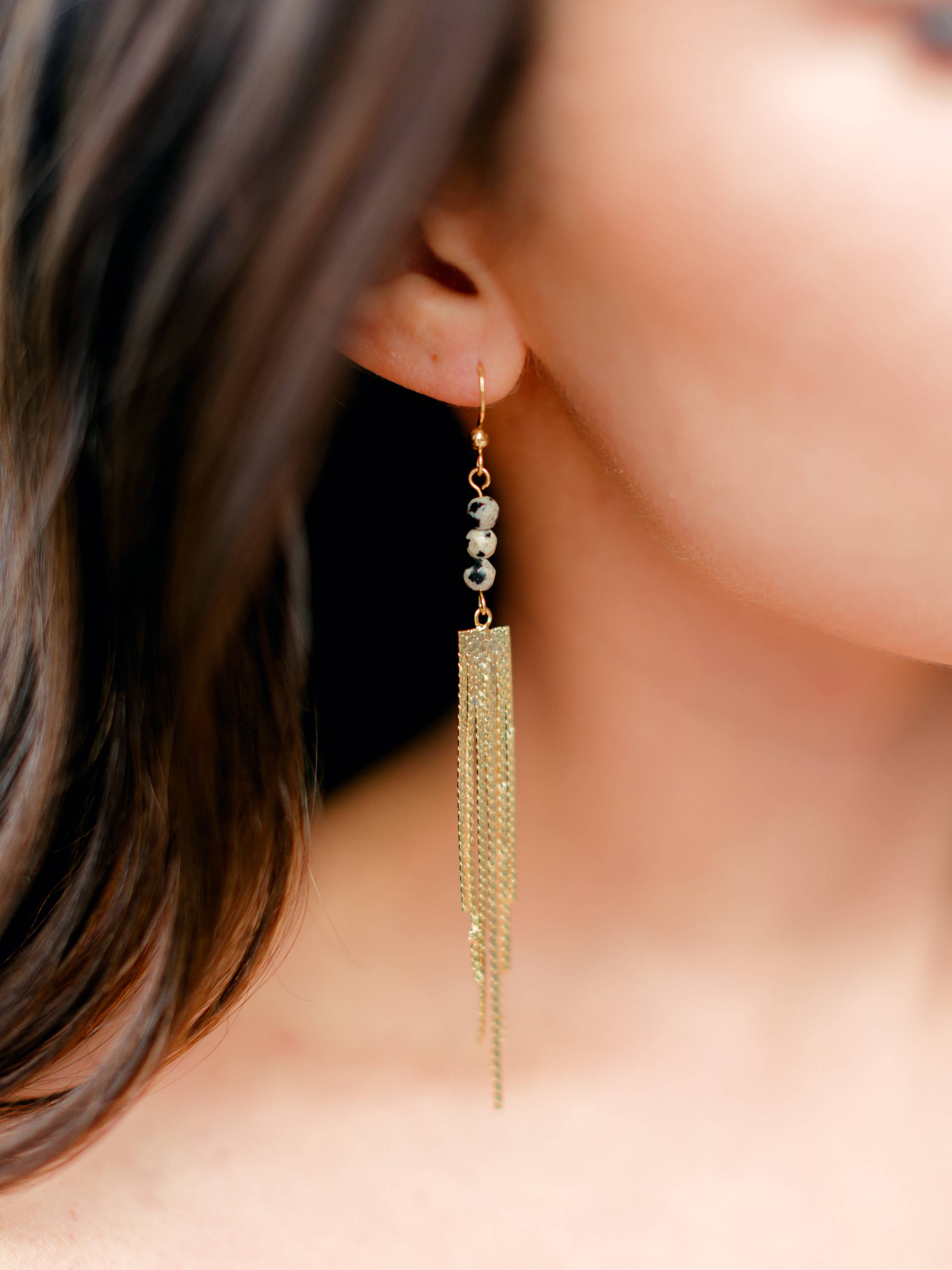 WonderLight Jewelry – wholesale Tassel earrings – Gemstone Tassel Earrings - Dalmatian Jasper / Inner Child8