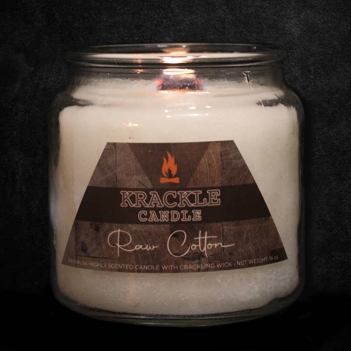 Krackle Candle - Wholesale Jar/Filled Candle - Raw Cotton Krackle Candle - 16 oz1
