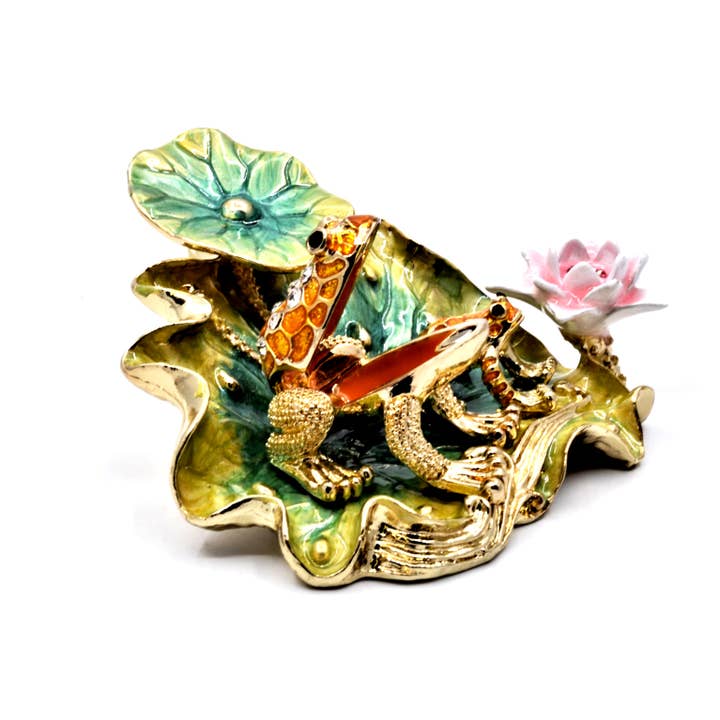 Ciel Collectables - Wholesale Decorative Figurine - Jeweled Frog With Baby on Lilt Pad With Flowers Hand Crafted