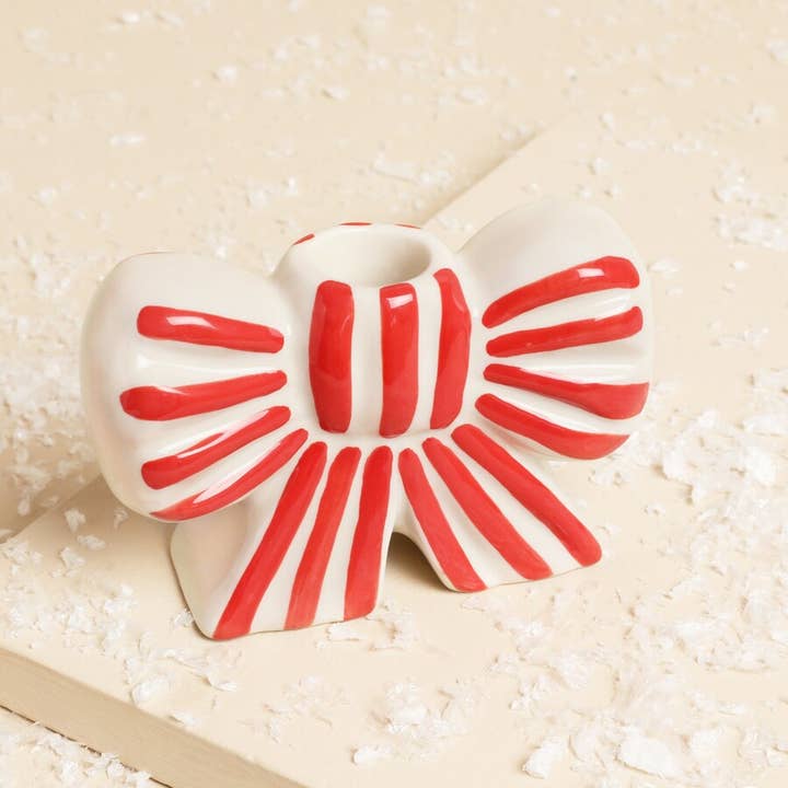 Lisa Angel - Wholesale Candle holder - Red and White Stripe Bow Ceramic Candle Holder1