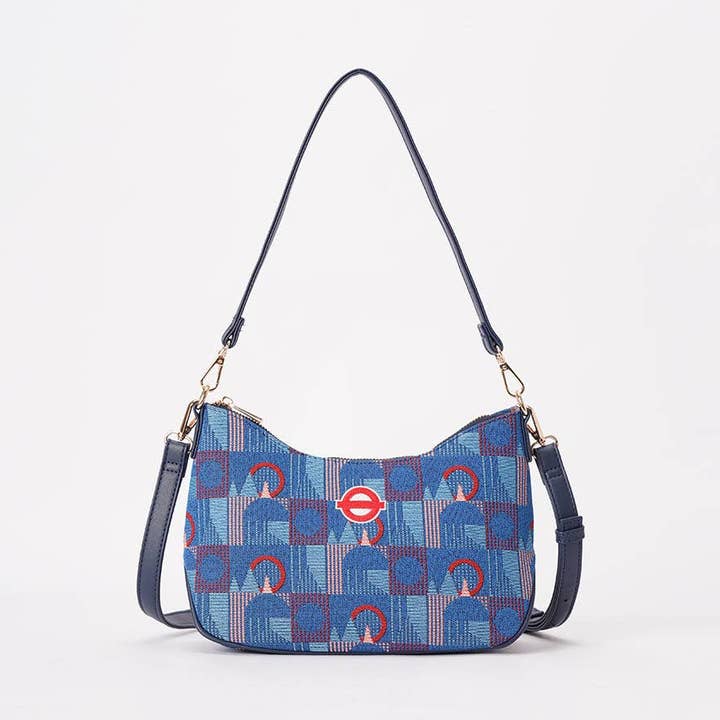 Moon Handbag TFL Piccadilly Moquette Red Roundel for wholesale by Signare London