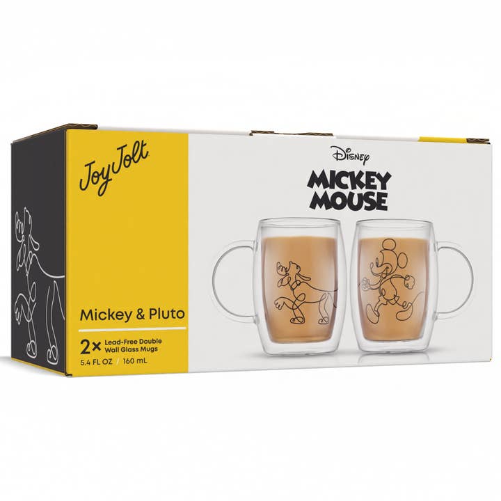 JoyJolt - Wholesale Coffee Mug - Disney Mickey and Pluto Espresso Glasses 5.4 Oz - Set of 27