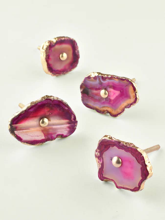 Pink Color Agate Stone Drawer Knob Assorted Shape for wholesale by KNOBCO