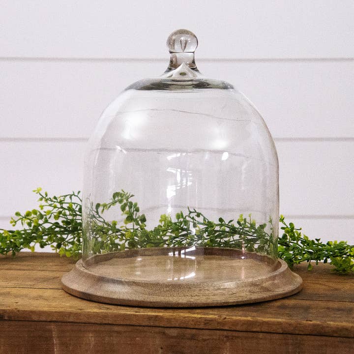 Audrey's Home & Gift - Wholesale Decorative Tabletop Object - Glass Cloche With Mango Wood Base (SET)