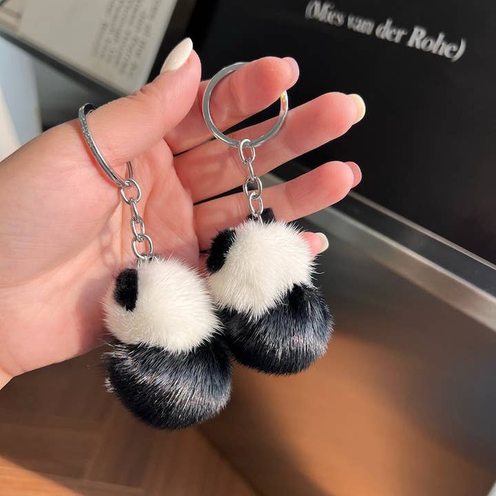 Black SMALL CUTE PANDA DOLL CAR KEYCHAIN PENDANT_CWMM2494 for wholesale on Faire