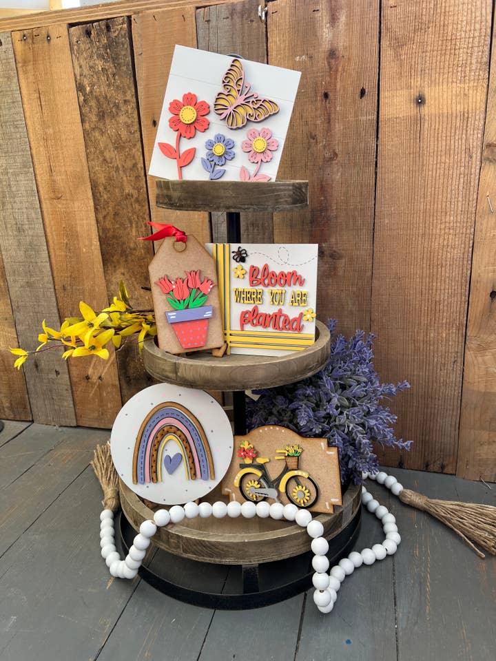 Kit de bricolage pour plateau à niveaux Printemps en fleurs Décorations enseignes artisanales pour la vente par Rustic Home Co LLC