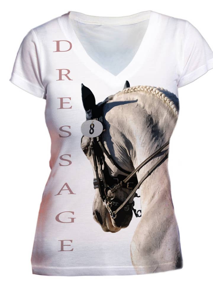White Dressage Portrait Vneck for wholesale by Noble Pony