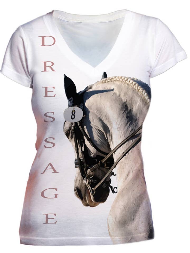 White Dressage Portrait Vneck for wholesale by Noble Pony