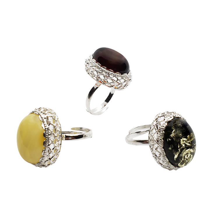 Amberman - Vendita all'ingrosso Anelli cocktail/statement - Anello regolabile in argento sterling con ambra verde