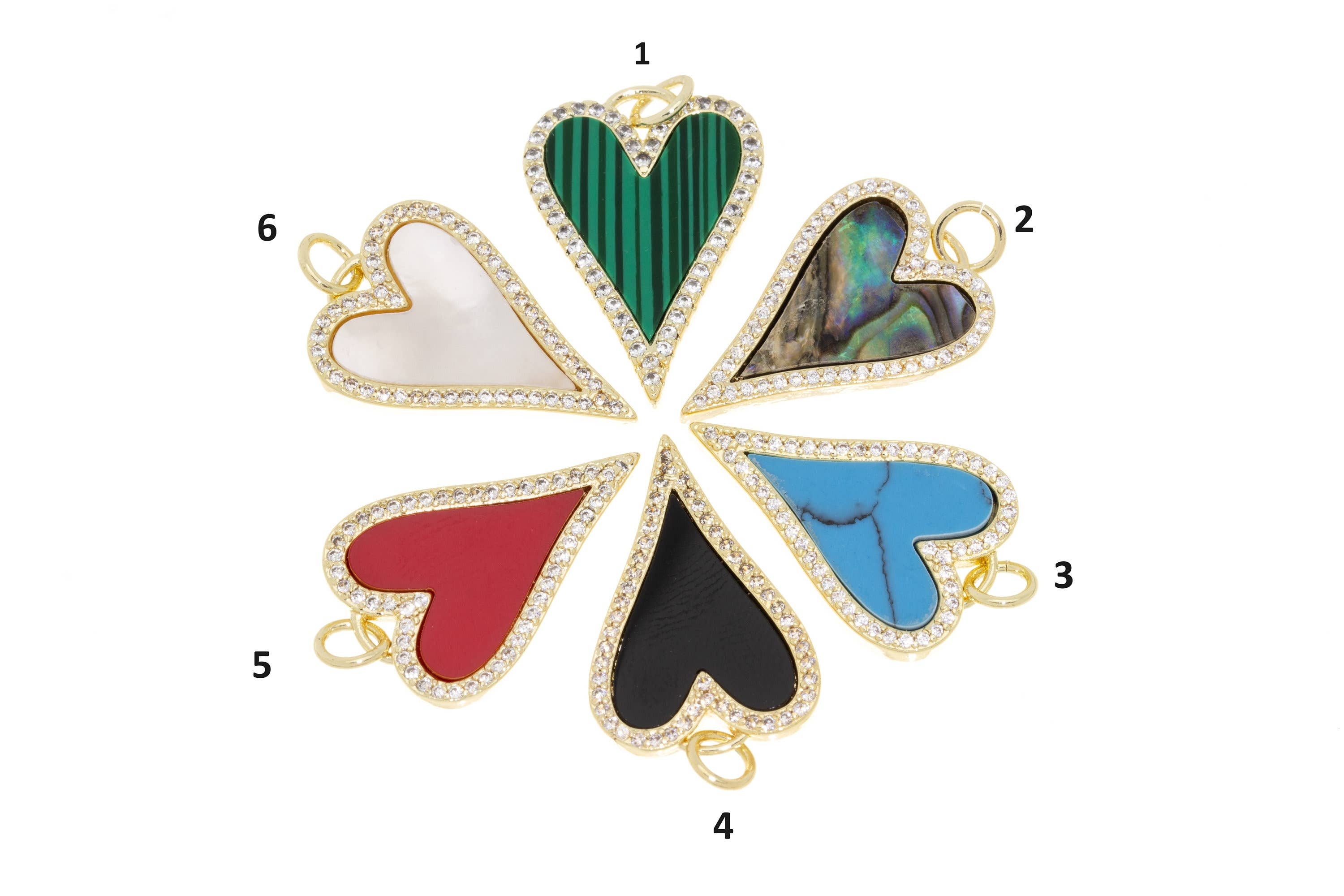 Jewel Pledge - Wholesale Individual Charm/Pendant - Elegant Elongated Heart Pendant with CZ and Shell  CPG2540