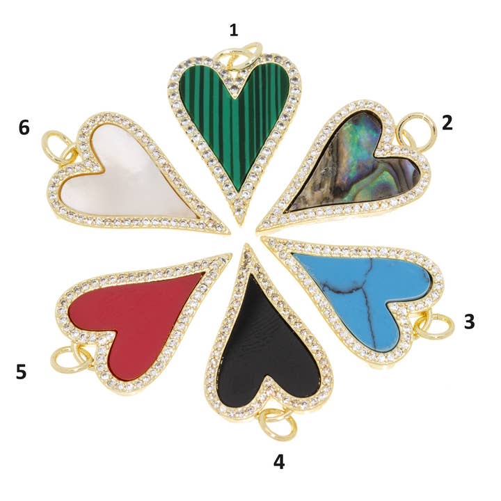 Jewel Pledge - Wholesale Individual Charm/Pendant - Elegant Elongated Heart Pendant with CZ and Shell CPG254
