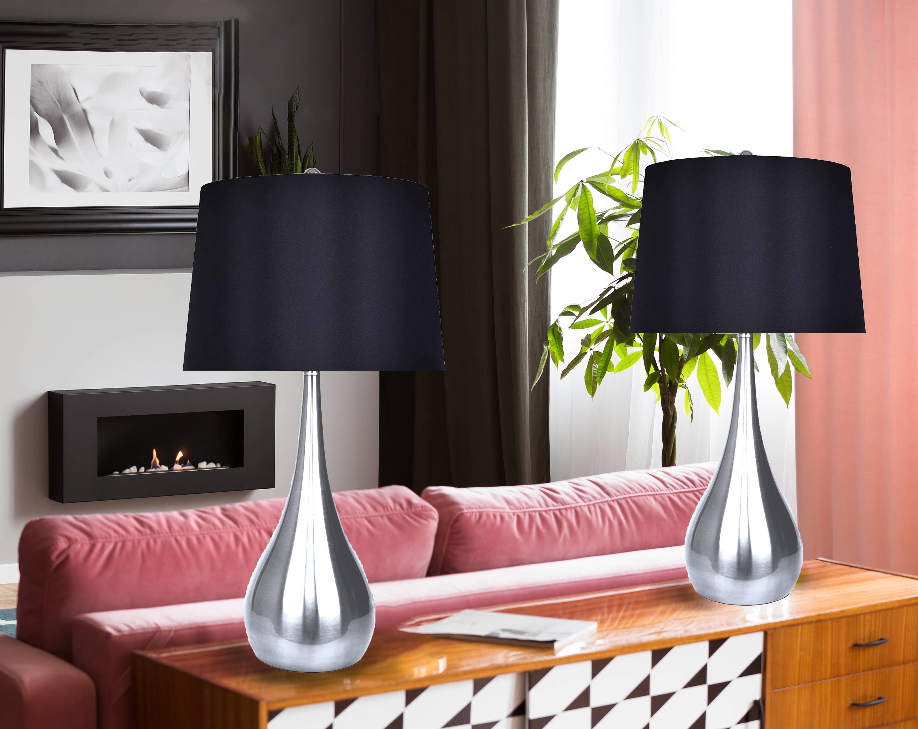 LumiSource and Grandview Gallery - Wholesale Accent/Desk Lamp - 29" Pebble Metal Table Lamps Teardrop Linen Shades (2PK)37