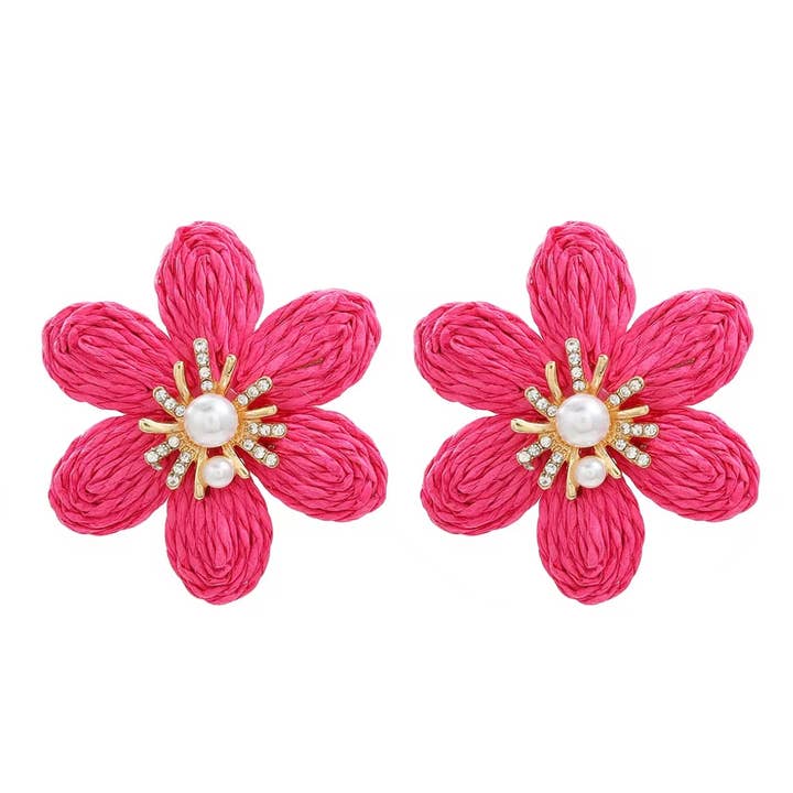 Raffia Flower Studs - Assorted Colors for wholesale by Allie Beads