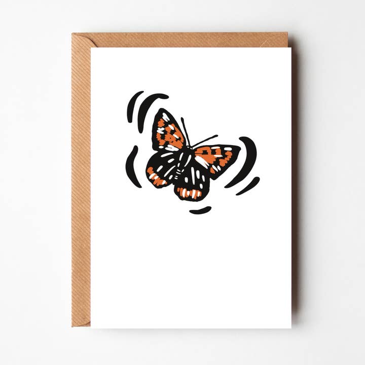 Butterfly linocut inspired greeting card (blank inside) for wholesale by Stellabox Designs