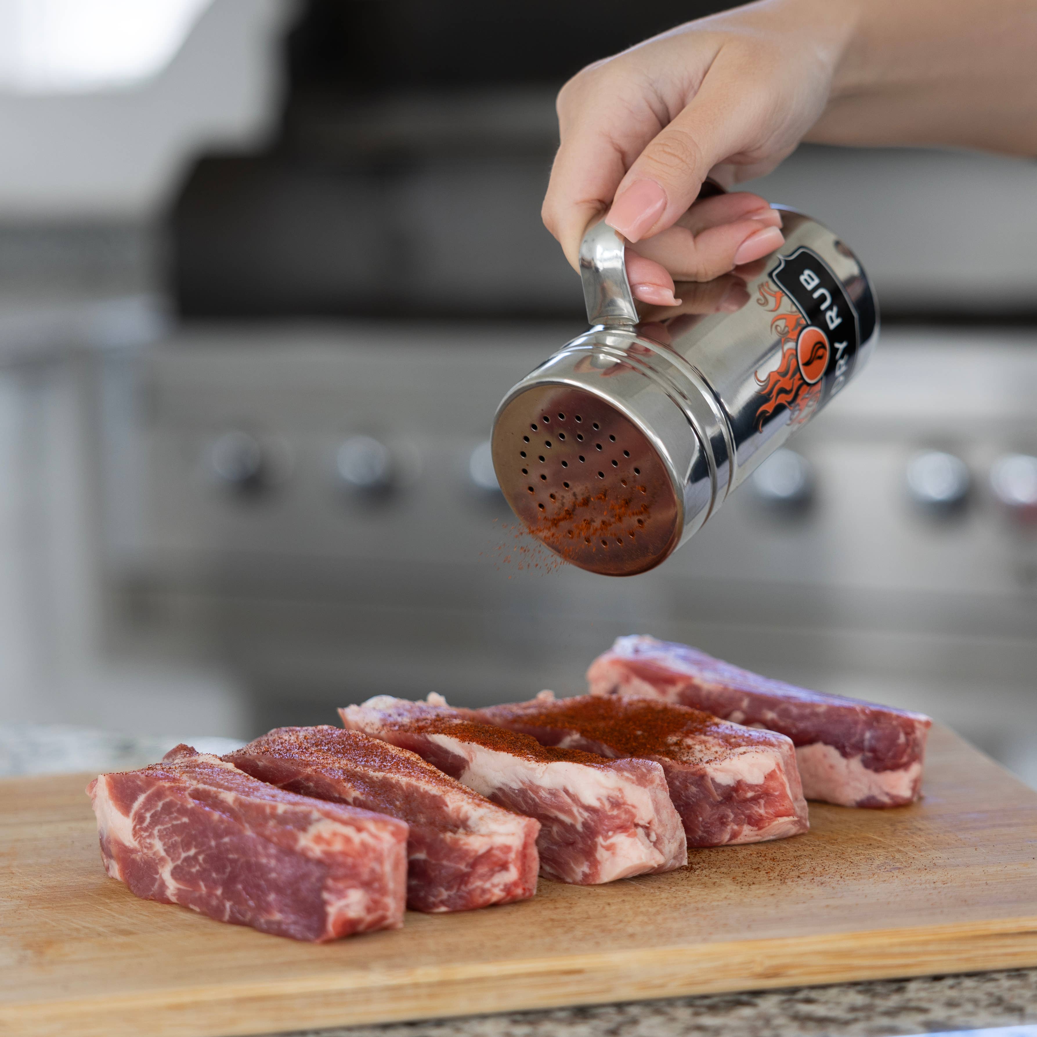 Fox Run Brands - Wholesale Dried Spice Mix - Outset Stainless Steel Dry Rub Shaker With Lid, 13oz1