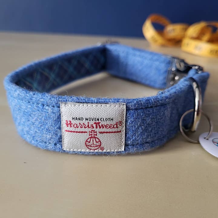 Tartan Terrors - Wholesale Pet Collar - Dog - Harris Tweed Sky Blue2