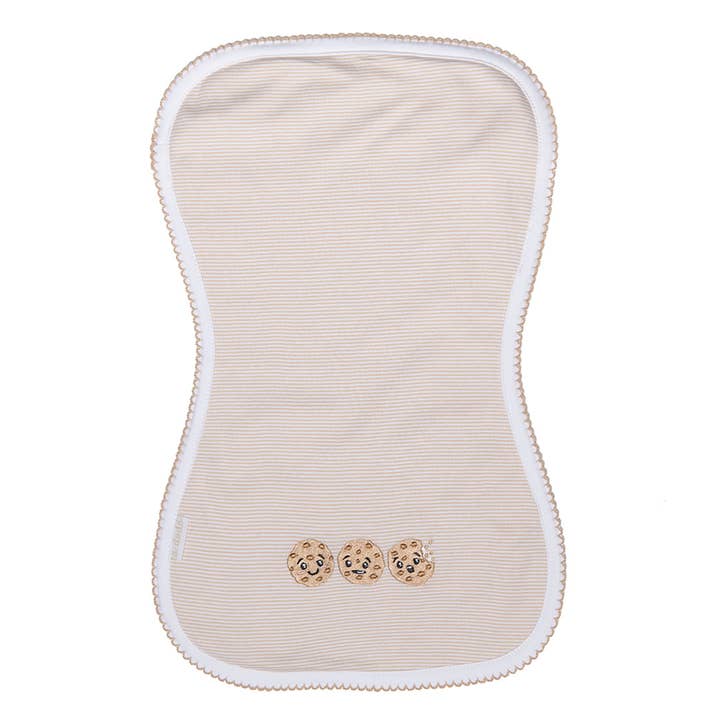 Tissu Cookies Burp à rayures beiges pour la vente par A Dodo Baby