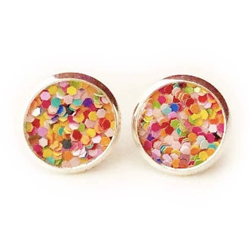 Rainbow Glitter Stud Earrings for wholesale by Giggles and Frills