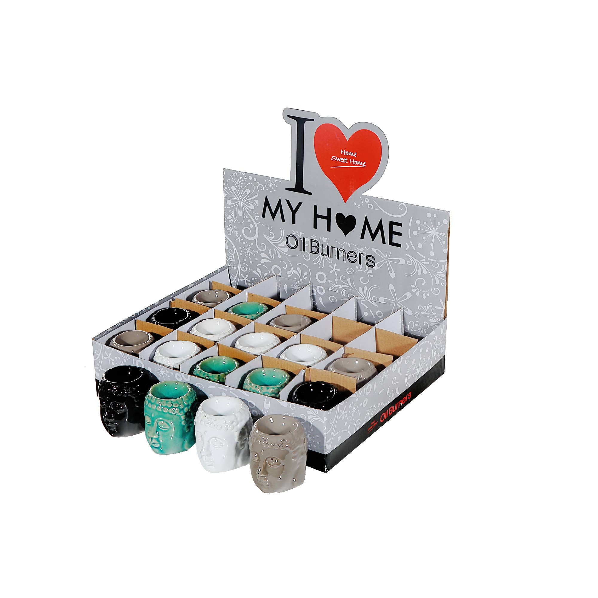 Multi Ceramic Oil Burner Buddha Head Assorted 20/Display for wholesale on Faire0