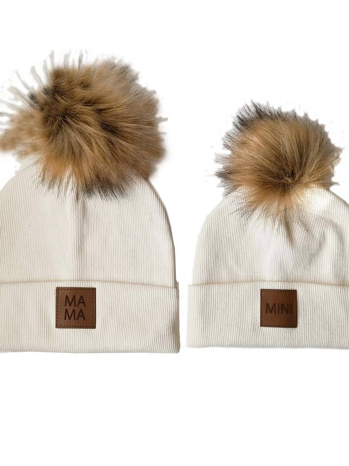 Mama Mini Cream Beanie Set of 2 for wholesale by Baby Laurel Organics