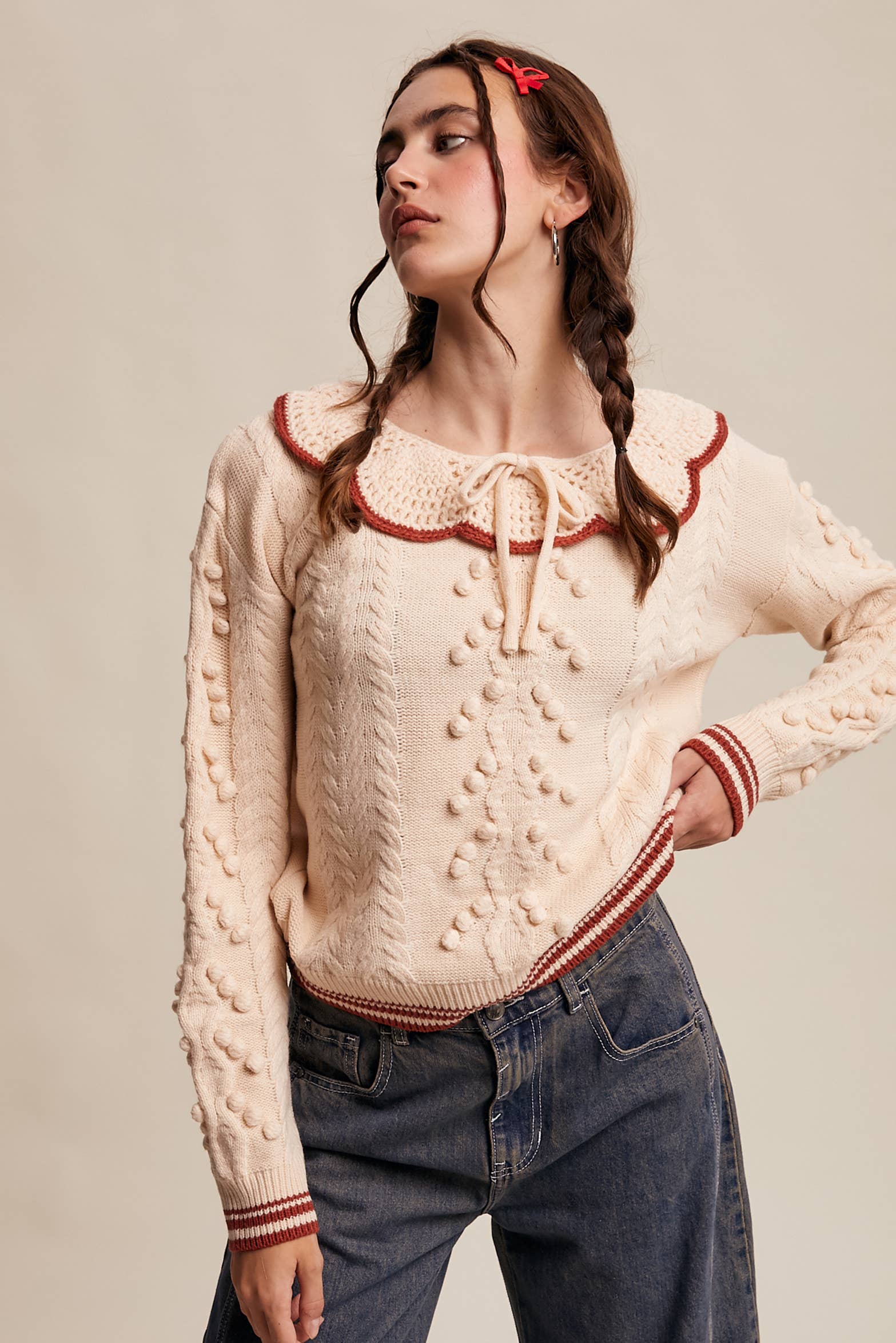 Listicle - Wholesale Knit Sweater - Women's - Pom Pom Cable Knit Sweater21